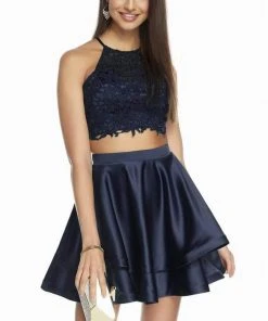 Alyce Paris - 3825 Two-Piece Beaded Lace Top Satin Cocktail Dress