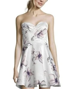 Cocktail Dresses Alyce Paris - 3894 Floral Print Satin A-line Dress