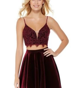Alyce Paris - 4038 Two-Piece Plunging Sweetheart Velvet A-Line Dress