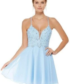 Cocktail Dresses Alyce Paris - 4049 S Lace And Chiffon Cocktail Dress With Strappy Back - 1 Pc Stone In Size 00 And 1 Pc Blush In Size 00 Available