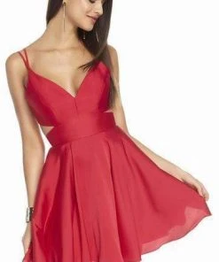 Alyce Paris - 4117 Bandeau Back V Neck Satin Chiffon Cocktail Dress - 1 Pc Red In Size 0 Available 6 Alyce Paris - 4117 Bandeau Back V Neck Satin Chiffon Cocktail Dress - 1 Pc Red In Size 0 Available
