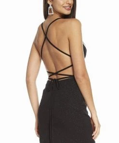 Alyce Paris - 4169 Halter Neck Glitter Fitted Cocktail Dress - 1 Pc Black In Size 4 Available