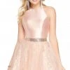 Alyce Paris - 4194 Two-Piece Silk Halter Croptop Glitter Tulle Cocktail Dress - 1 Pc Rosegold In Size 0 Available Cocktail Dresses