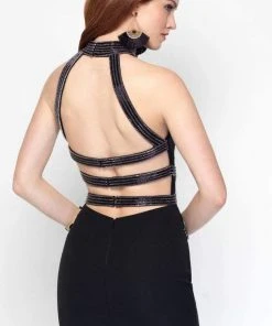 Cocktail Dresses Alyce Paris - 4455 Shimmering Cutout Halter Cocktail Dress