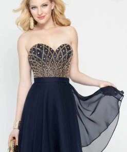 Alyce Paris - 46573 Bejeweled Sweetheart A-line Dress - 1 Pc Navy Gold In Size 10 Available Cocktail Dresses