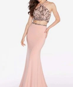 Alyce Paris - 60018 Two-Piece Cutout Bodice Halter Jersey Gown Formal Gowns