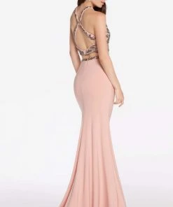 Alyce Paris - 60018 Two-Piece Cutout Bodice Halter Jersey Gown Formal Gowns