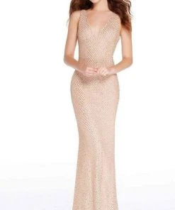 Formal Gowns Alyce Paris - 60156 Deep V-Neck Diamond Lace Sheath Gown