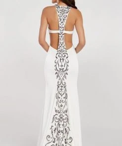 Alyce Paris - 60312 Beaded Cross Back Halter Stretch Crepe Trumpet Dress - 1 Pcs Diamond White In Size 0 Available