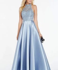 Alyce Paris - 60331 Halter Lace Appliqued Mikado Racerback Prom Gown Formal Gowns