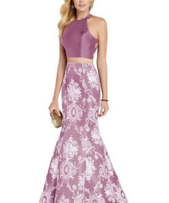 Formal Gowns Alyce Paris - 60335 Two Piece High Halter Jacquard Mermaid Dress 8 Formal Gowns Alyce Paris - 60335 Two Piece High Halter Jacquard Mermaid Dress