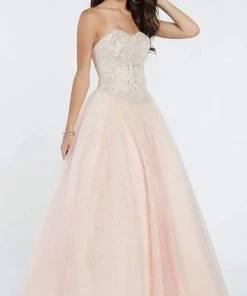 Formal Gowns Alyce Paris - 60362 Strapless Beaded Lace Corset Top Tulle Gown - 1 Pcs Blush In Size 000 Available