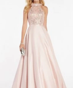 Alyce Paris - 60371 Shimmer Mikado Folded High Collar A-Line Gown