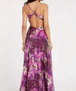 Alyce Paris - 60447 Floral Printed Plunging Vneck Chiffon A-line Dress