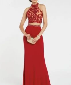Alyce Paris - 60547 Beaded Lace Two Piece High Halter Evening Dress Formal Gowns