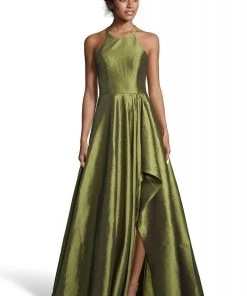 Alyce Paris - 60713 Halter Neck Mid-Open Back Shimmer High Low Gown - 1 Pc Navy In Size 4 Available