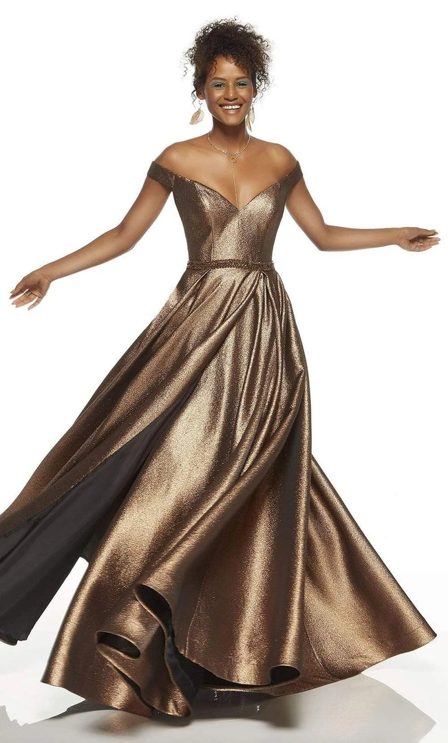 Alyce Paris - 60718 Off The Shoulder V-Neck Metallic Jacquard A-Line Gown - 1 Pc Metallic Purple In Size 16 Available 3 Alyce Paris - 60718 Off The Shoulder V-Neck Metallic Jacquard A-Line Gown - 1 Pc Metallic Purple In Size 16 Available