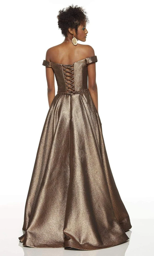 Alyce Paris - 60718 Off The Shoulder V-Neck Metallic Jacquard A-Line Gown - 1 Pc Metallic Purple In Size 16 Available 4 Alyce Paris - 60718 Off The Shoulder V-Neck Metallic Jacquard A-Line Gown - 1 Pc Metallic Purple In Size 16 Available