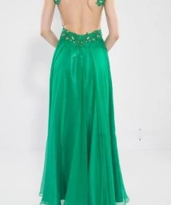 Alyce Paris - 6418 Sleeveless Applique Plunging Gown In Emerald/ Nude Formal Gowns 5 Alyce Paris - 6418 Sleeveless Applique Plunging Gown In Emerald/ Nude Formal Gowns