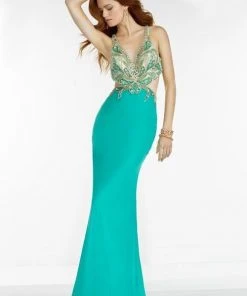 Formal Gowns Alyce Paris - 6524 Beaded V Neck Long Gown With Open Back