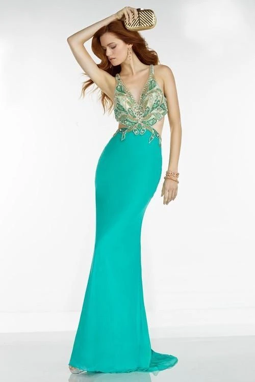 Formal Gowns Alyce Paris - 6524 Beaded V Neck Long Gown With Open Back 3 Formal Gowns Alyce Paris - 6524 Beaded V Neck Long Gown With Open Back