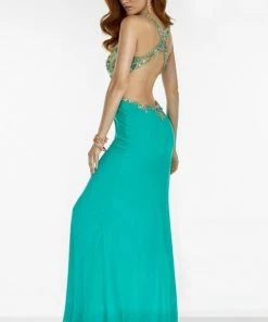 Formal Gowns Alyce Paris - 6524 Beaded V Neck Long Gown With Open Back 6 Formal Gowns Alyce Paris - 6524 Beaded V Neck Long Gown With Open Back