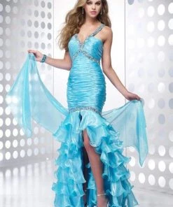 Formal Gowns Alyce Paris - 6643 Ruched Bodice Sexy Back Ruffled Mermaid Gown - 1 Pc Turquoise In Size 4 Available