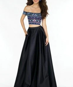 Alyce Paris 6817 Embroidered Off Shoulder Two-Piece Gown - 1 Pc Black Multi In Size 2 Available Formal Gowns