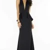 Alyce Paris - 8002 Plunging Neck Peplum Styled Evening Gown - 1 Pc Black In Size 4 Available Formal Gowns