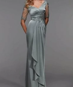 Alyce Paris - Applique Ornate Sheath Evening Dress 27476 - 1 Pc Celadon In Size 10 Available
