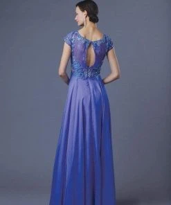Alyce Paris - Beaded Lace Illusion Bateau Evening Gown 29655 - 1 Pcs Blue Iris In Sizes 4 Available Formal Gowns