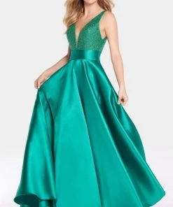 Alyce Paris - Beaded Plunging V-Neck Mikado A-Line Gown 60224 - 1 Pc Claret In Size 6 Available Formal Gowns