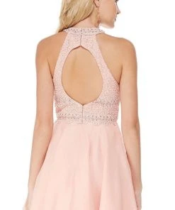 Cocktail Dresses Alyce Paris - Braided Lace Halter A-Line Cocktail Dress 2660 - 2 Pc French Pink In Size 00 And Blue Radiance In Size 4 Available