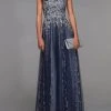 Alyce Paris - Cap Sleeve Floral Glitter Evening Dress 27487 - 1 Pc Navy-Pewter In Size 18 Available Formal Gowns 2 Alyce Paris - Cap Sleeve Floral Glitter Evening Dress 27487 - 1 Pc Navy-Pewter In Size 18 Available Formal Gowns