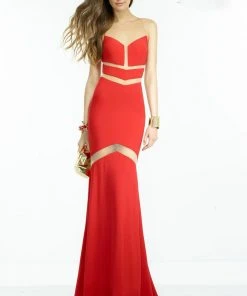 Alyce Paris Cut-Out Sheer Illusion Chevron Long Jersey Gown 35820 - 1 Pc Black/Nude In Size 6 Available