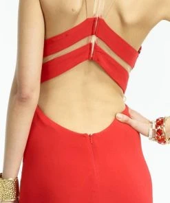 Alyce Paris Cut-Out Sheer Illusion Chevron Long Jersey Gown 35820 - 1 Pc Black/Nude In Size 6 Available