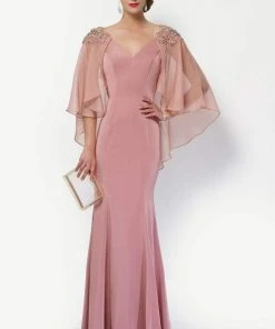 Formal Gowns Alyce Paris - Embellished V-Neck Mother Of The Bride Gown With Sheer Capelet 27170 11 Formal Gowns Alyce Paris - Embellished V-Neck Mother Of The Bride Gown With Sheer Capelet 27170
