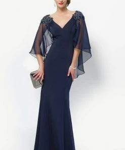 Formal Gowns Alyce Paris - Embellished V-Neck Mother Of The Bride Gown With Sheer Capelet 27170 10 Formal Gowns Alyce Paris - Embellished V-Neck Mother Of The Bride Gown With Sheer Capelet 27170