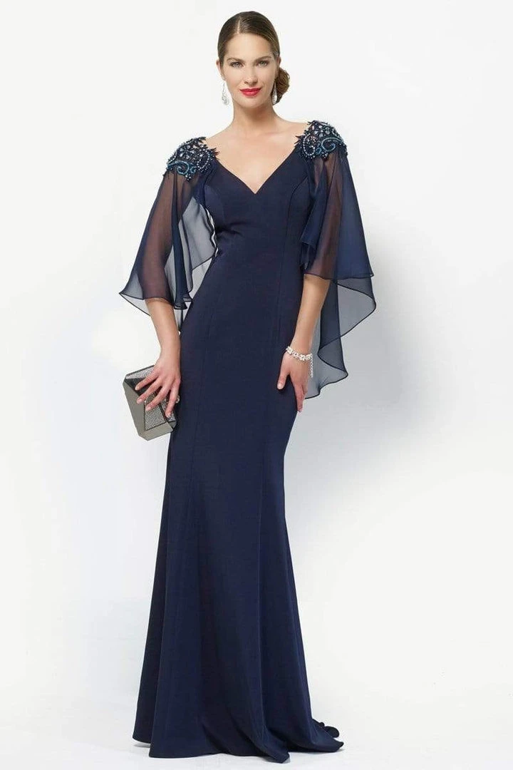 Formal Gowns Alyce Paris - Embellished V-Neck Mother Of The Bride Gown With Sheer Capelet 27170 6 Formal Gowns Alyce Paris - Embellished V-Neck Mother Of The Bride Gown With Sheer Capelet 27170