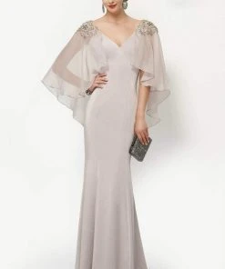 Formal Gowns Alyce Paris - Embellished V-Neck Mother Of The Bride Gown With Sheer Capelet 27170