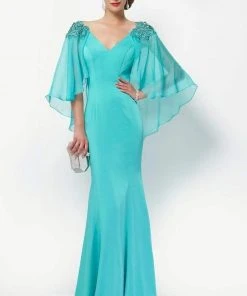 Formal Gowns Alyce Paris - Embellished V-Neck Mother Of The Bride Gown With Sheer Capelet 27170 9 Formal Gowns Alyce Paris - Embellished V-Neck Mother Of The Bride Gown With Sheer Capelet 27170