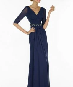 Alyce Paris Fitted Embellished Waist Evening Dress - 1 Pc Navy In Size 12 Available Formal Gowns
