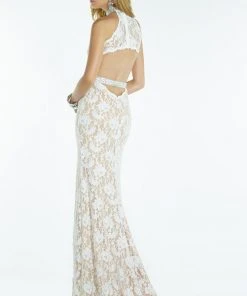 Alyce Paris - Fitted Lace Halter Short Dress Version 46549 - 1 Pc Ivory/Nude In Size 4 Available Formal Gowns