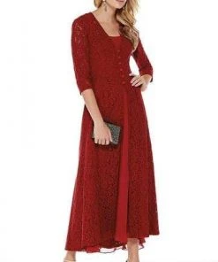 Alyce Paris - Lace Cardigan Inspired Tea Length Dress 27048 - 2 Pcs Claret In Size 14 And 18 Available Cocktail Dresses