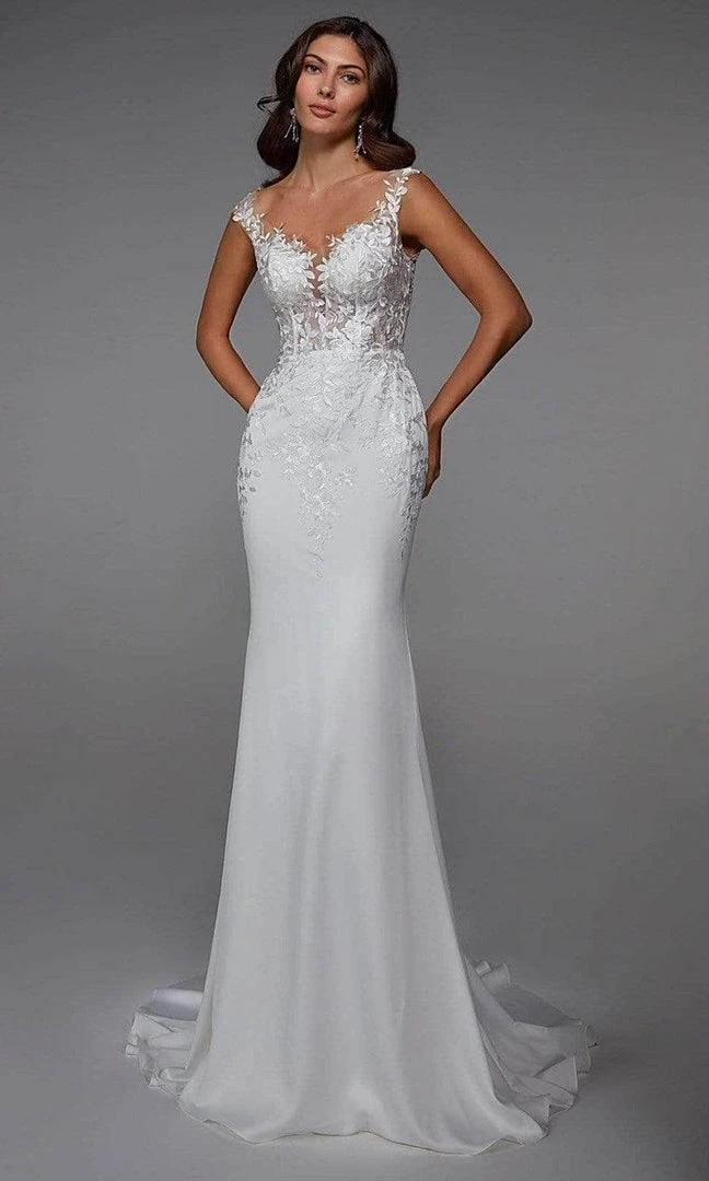 Alyce Paris - Lace Deep V-Neck Bridal Gown 7026 - 1 Pc Diamond White In Size 18 Available Formal Gowns 3 Alyce Paris - Lace Deep V-Neck Bridal Gown 7026 - 1 Pc Diamond White In Size 18 Available Formal Gowns