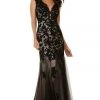 Alyce Paris Lace V-Neck Trumpet Dress In Black-Blush 6753