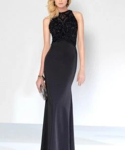 Alyce Paris Long Beaded Halter Dress 5816