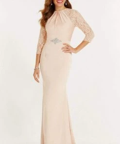 Alyce Paris Long Lace Sleeved Cutout Back Sheath Gown 27156 - 1 Pc Rosewater In Size 14 Available