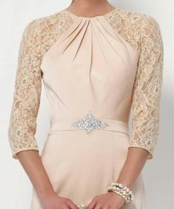 Alyce Paris Long Lace Sleeved Cutout Back Sheath Gown 27156 - 1 Pc Rosewater In Size 14 Available
