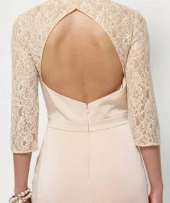Alyce Paris Long Lace Sleeved Cutout Back Sheath Gown 27156 - 1 Pc Rosewater In Size 14 Available